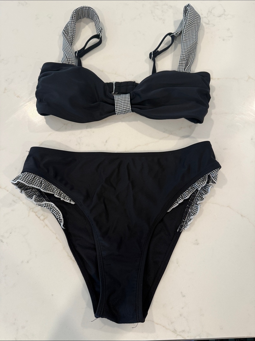 Women’s Black Bikini Set with Gingham Trim